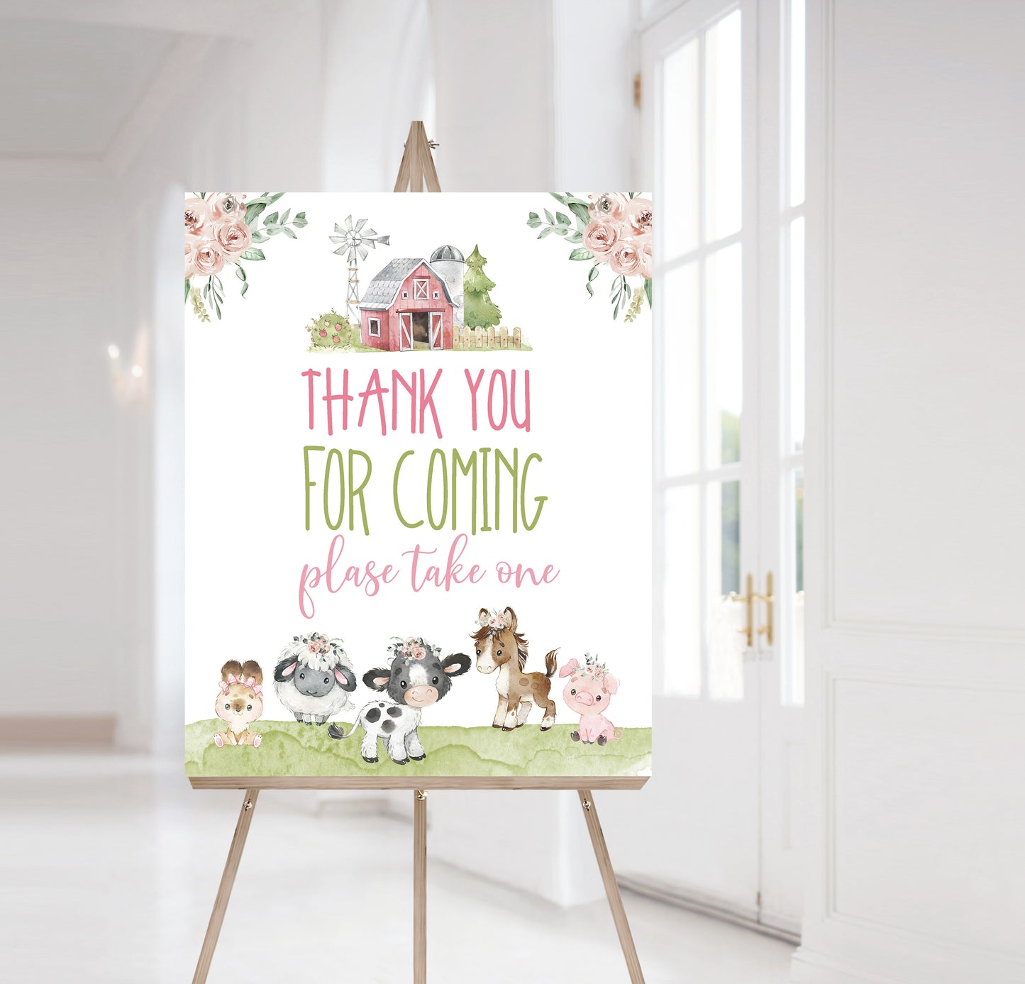 Floral Farm Birthday Welcome Sign | Editable Girl Barnyard Party Decorations - 11C1