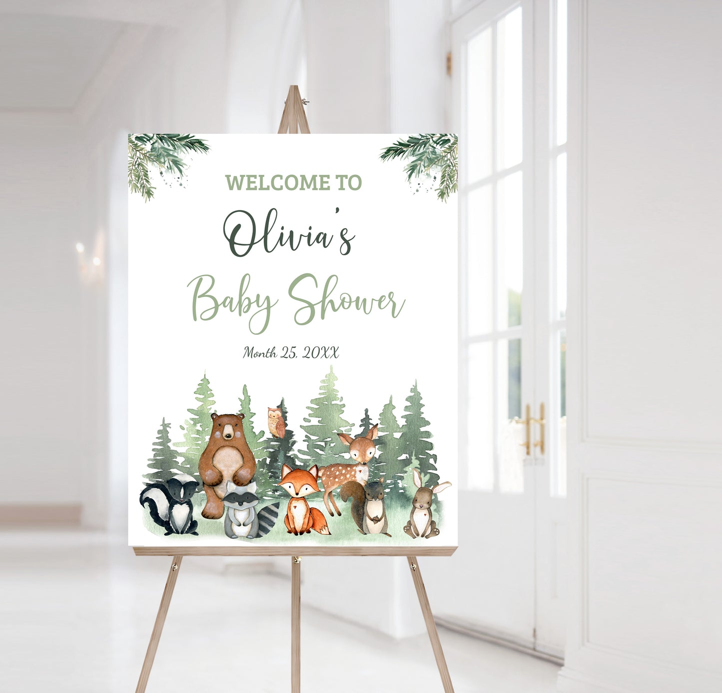Woodland Baby Shower Welcome Sign | Forest Animals Baby Shower Decorations - 47J2
