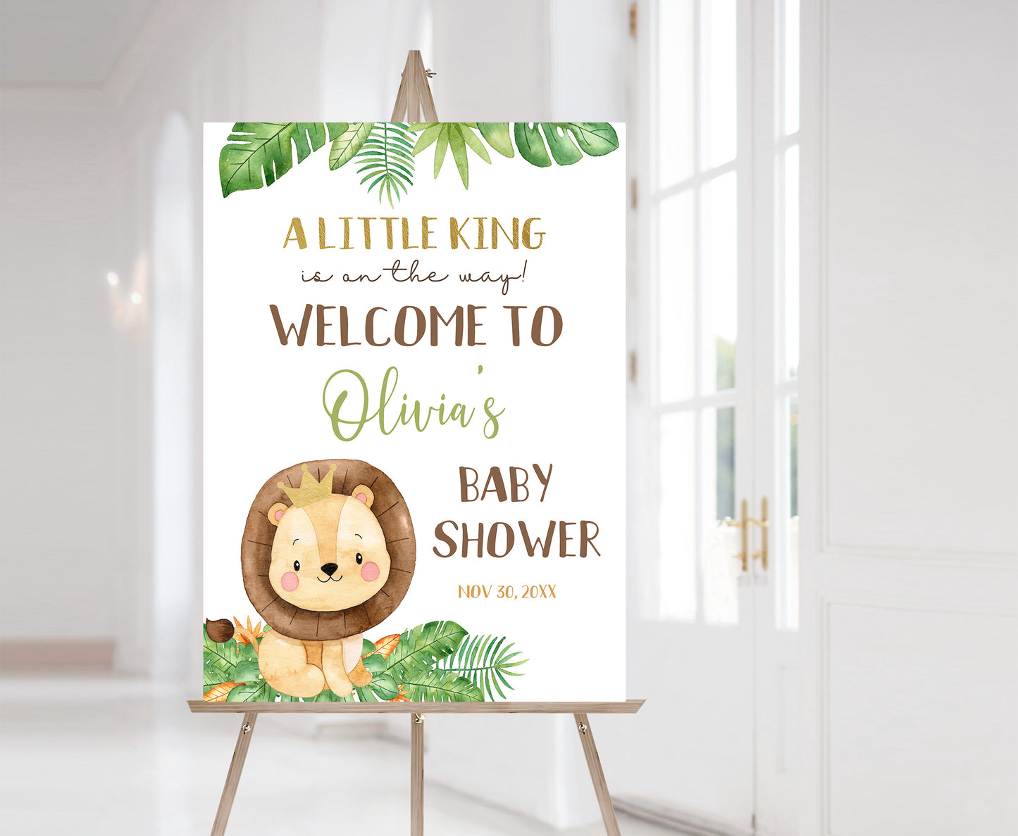 Lion Baby Shower Welcome Sign | Safari Theme Baby Shower Decorations -35E