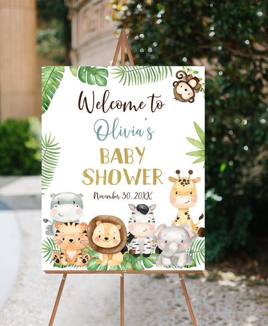 Safari Baby Shower Welcome Sign | Jungle Theme Baby Shower Decorations -35E