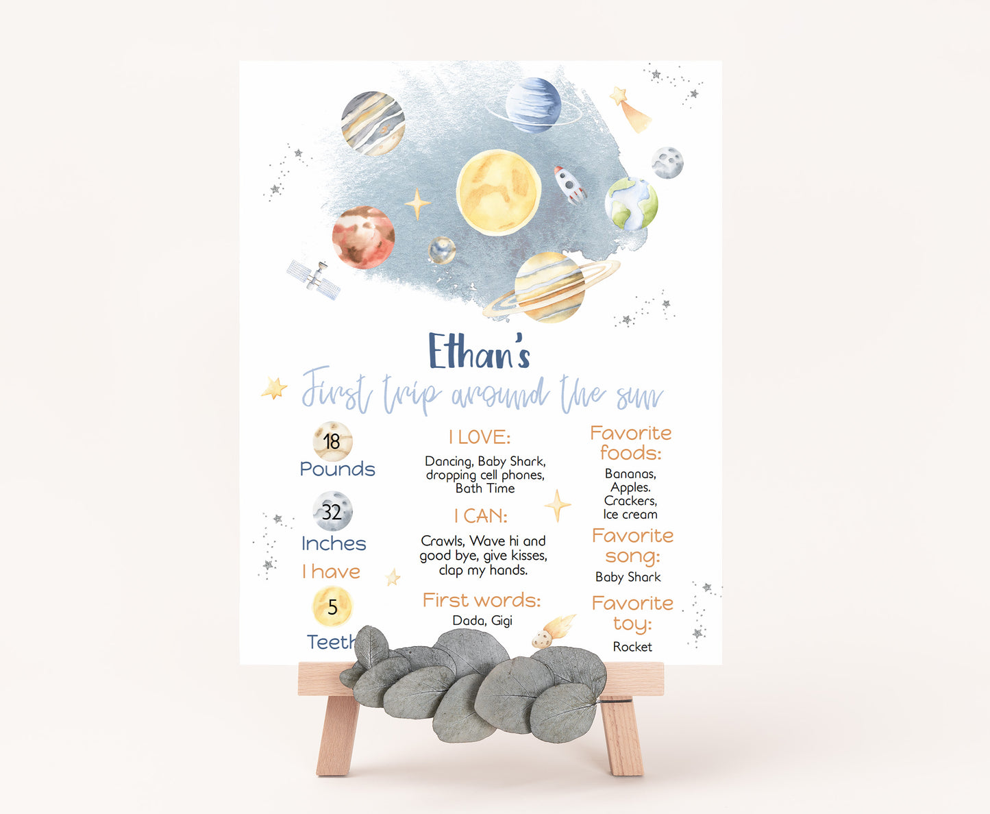 Editable Outer Space Milestone Poster | Planets 1st Birthday Decorations - 39B