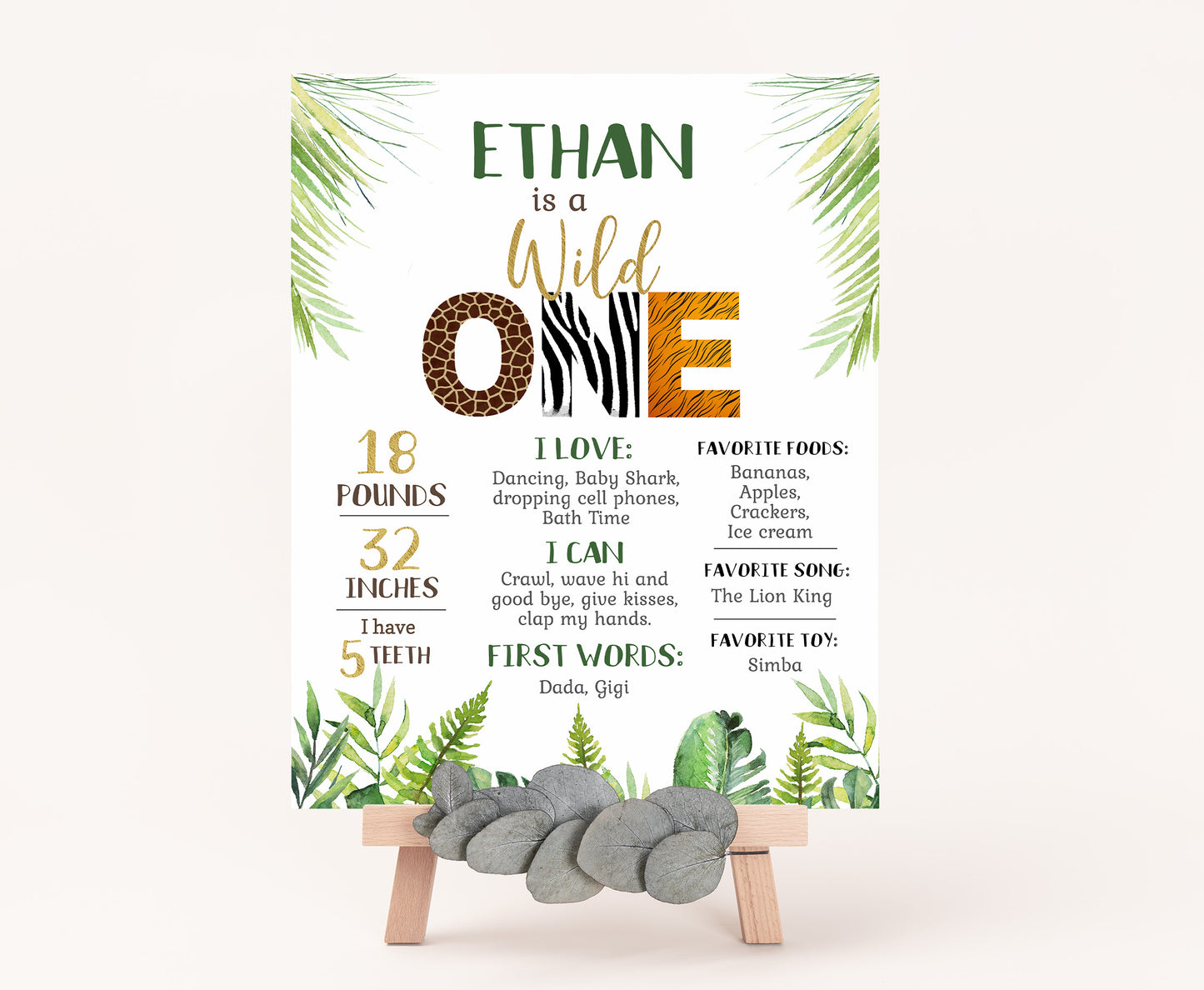Editable Jungle Milestone Poster | Safari1st Birthday Decorations - 35H