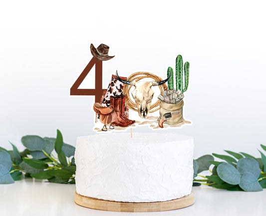 Rodeo Cake topper 4th birthday | Cowboy Party Decorations - 34A