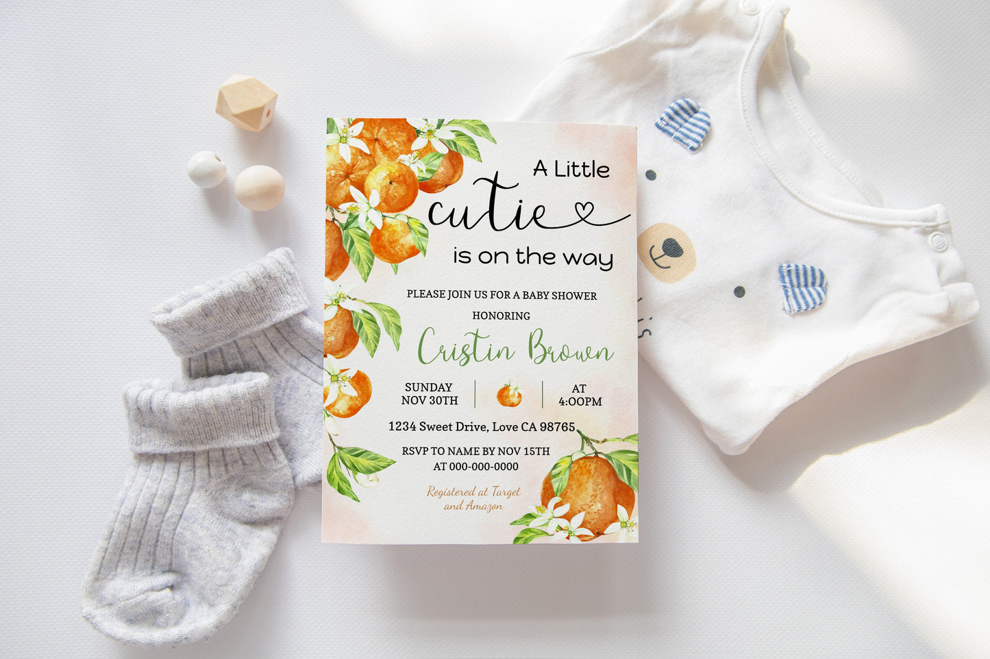 A little Cutie Baby Shower Invitations | Clementine Orange Baby Shower Invite - 88A