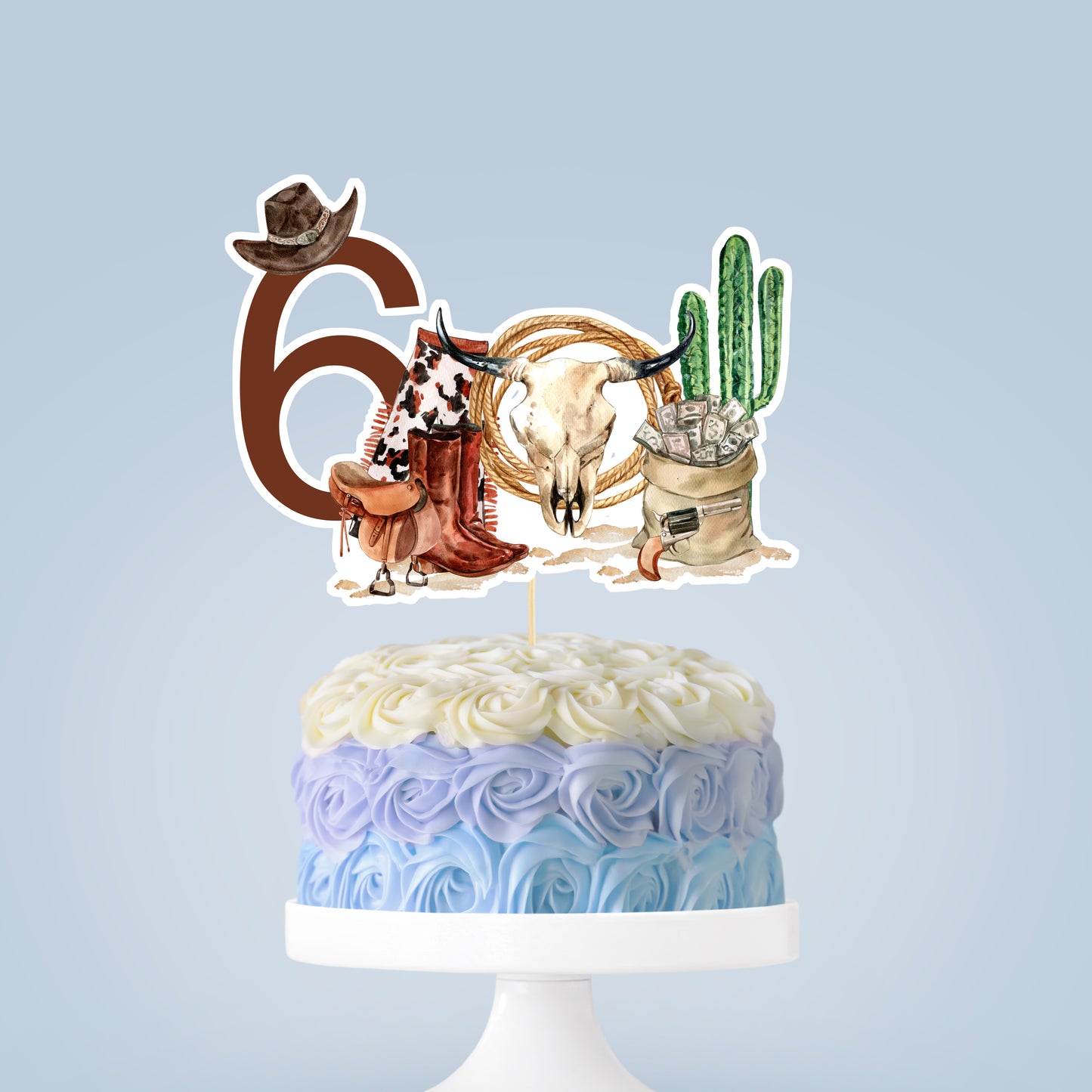 Rodeo Cake topper 6 birthday | Cowboy Party Decorations - 34A