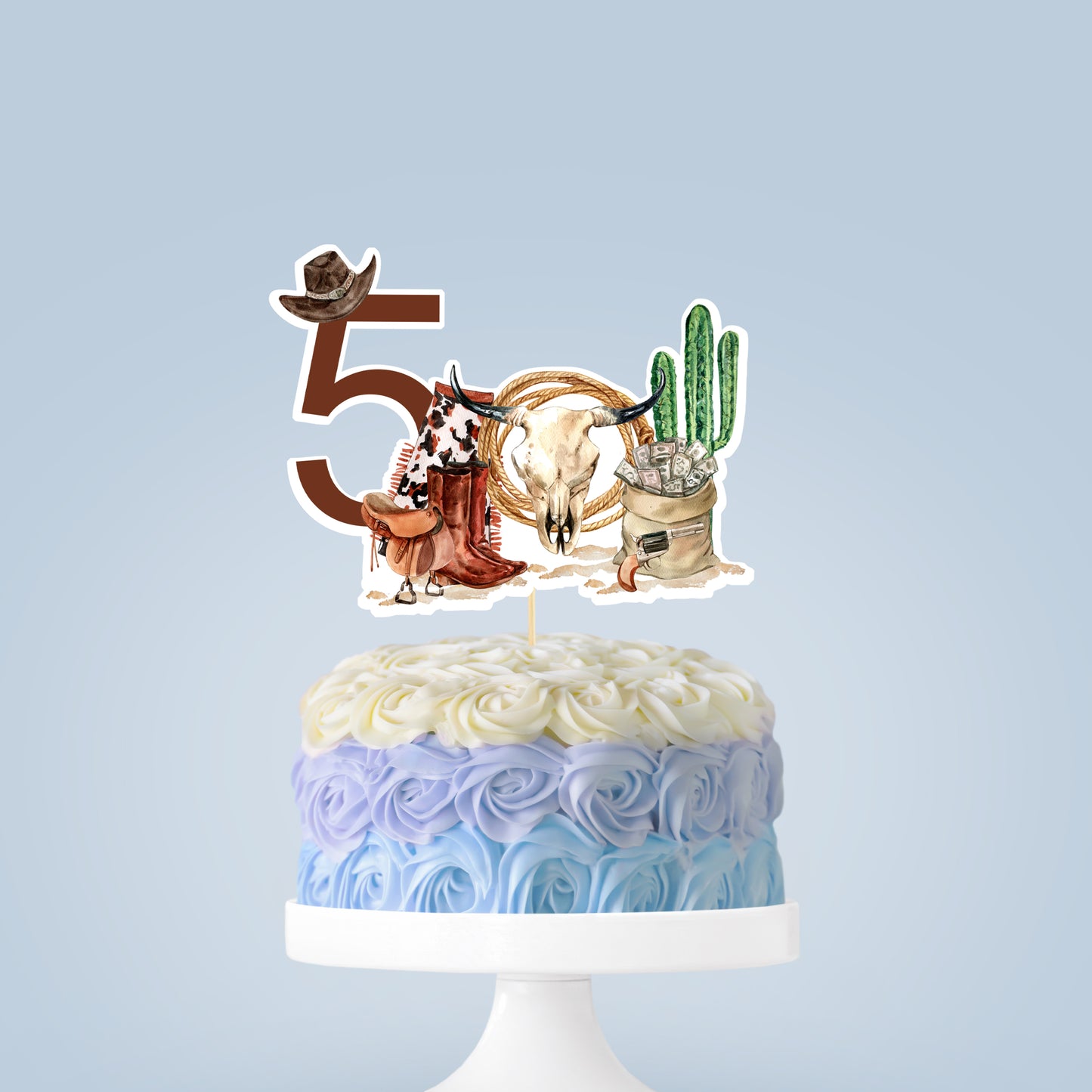 Rodeo Cake topper 5th birthday | Cowboy Party Decorations - 34A