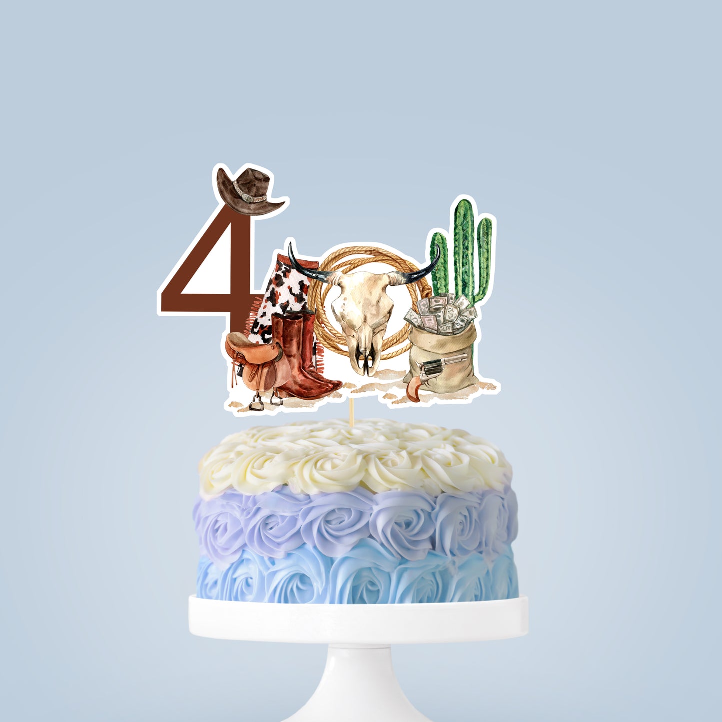 Rodeo Cake topper 4th birthday | Cowboy Party Decorations - 34A