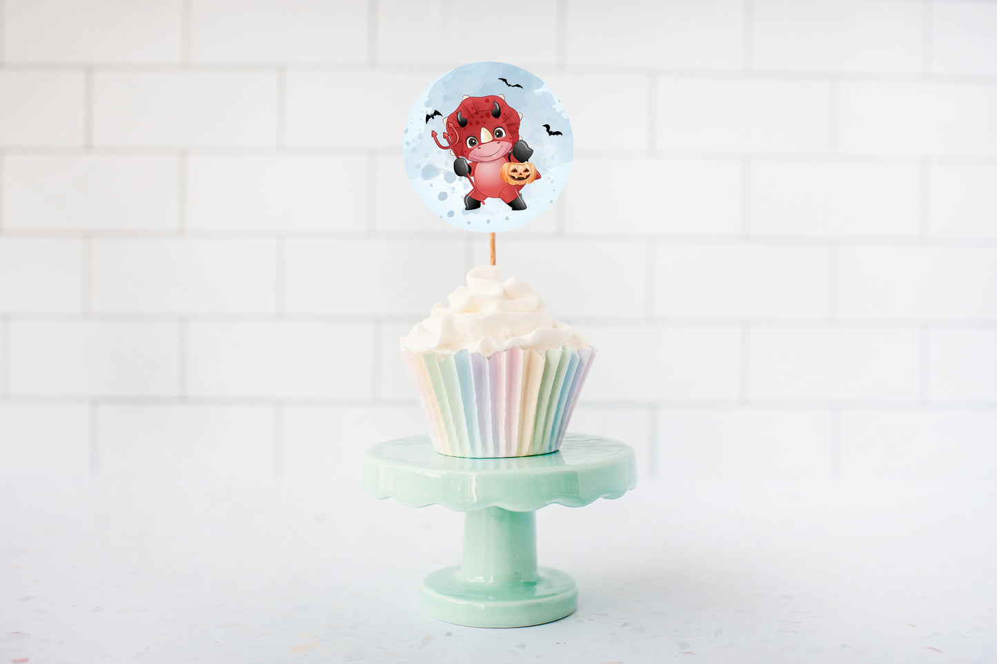 Halloween Birthday Cupcake Toppers | Dinosaur Theme Cupcake Picks - 115F