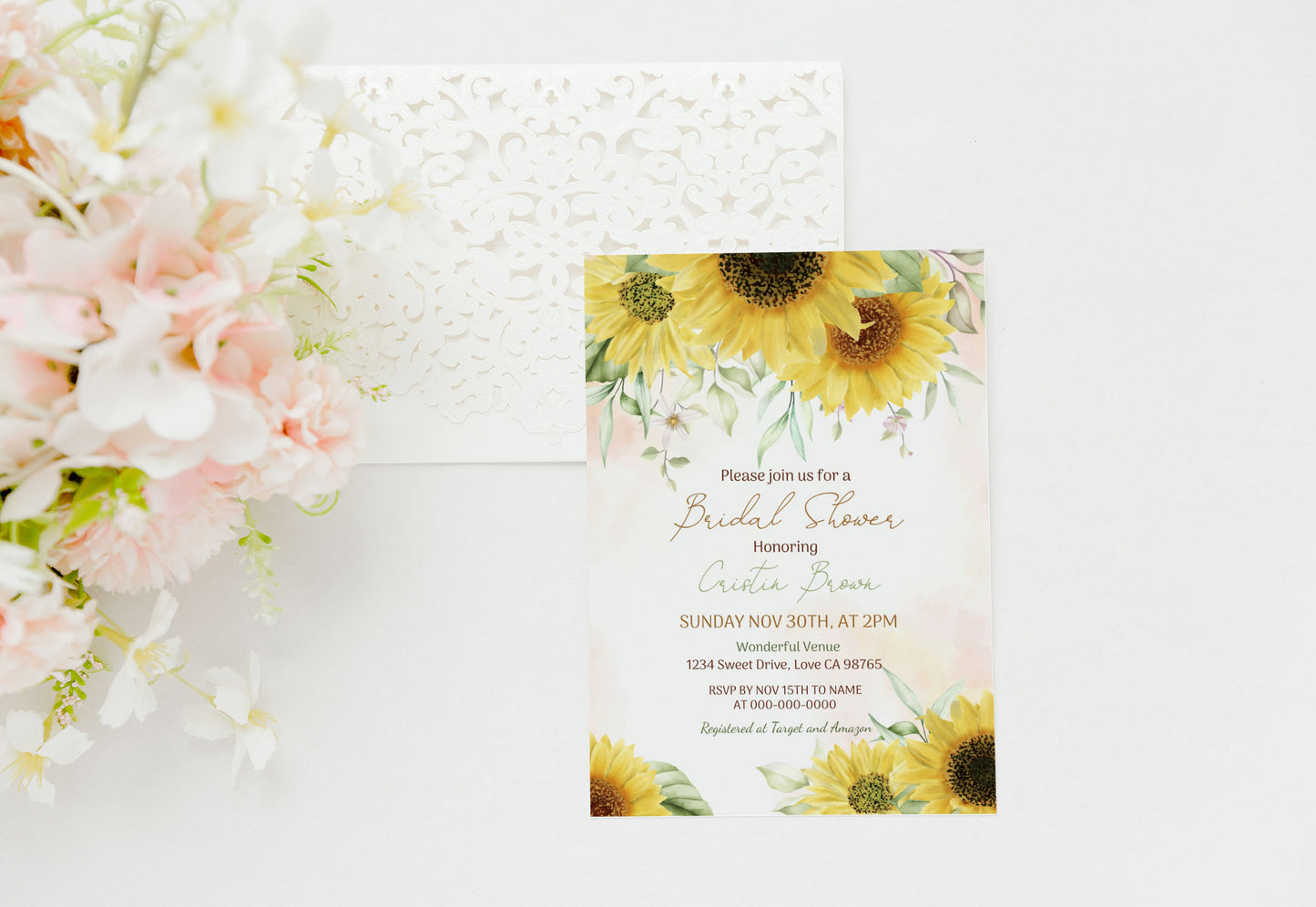 Sunflower Bridal Shower Invitation | Editable Yellow Floral Bride To Be Shower Invite - 56Aw