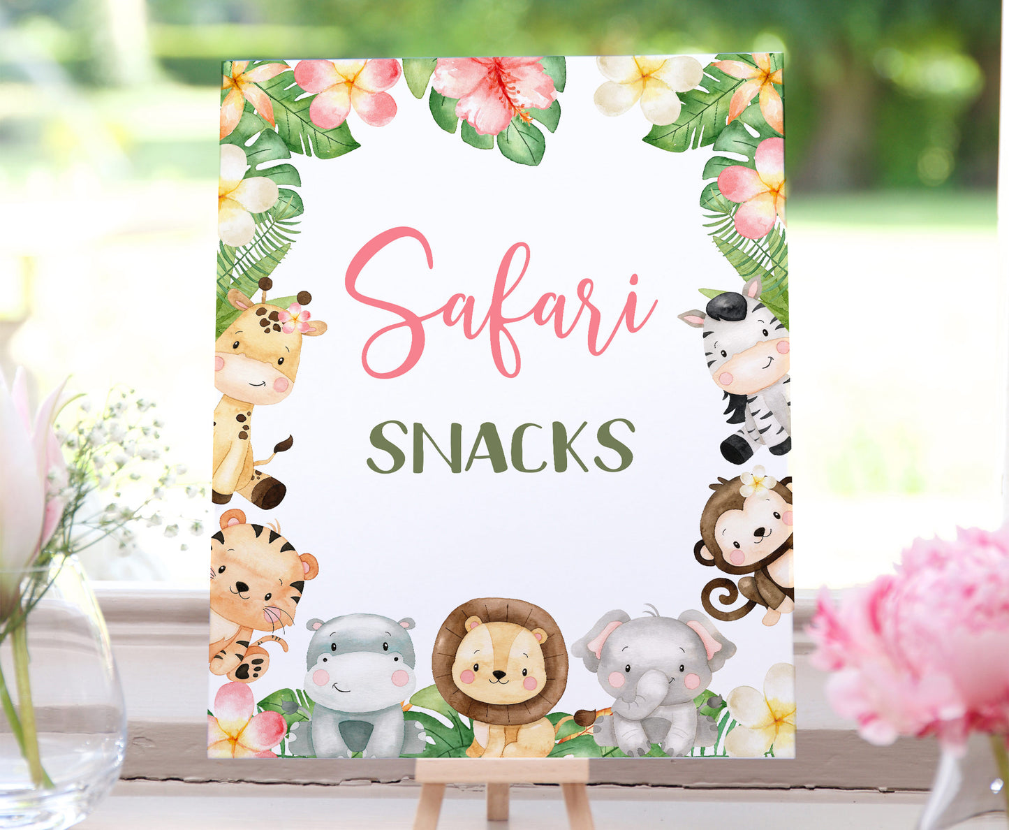 Safari Snacks Sign | Girl Jungle Animals Party Table Decorations - 35E