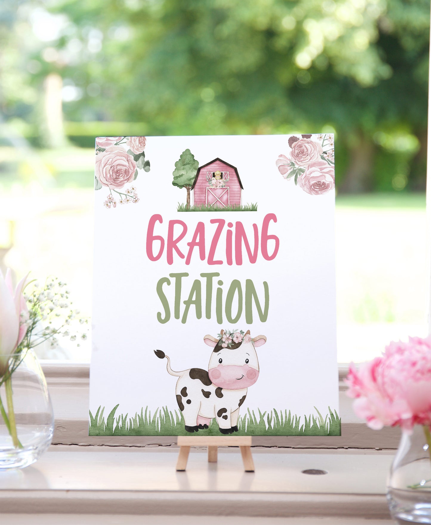 Cow Grazing Station Sign Printable | Girl Farm Party Table Decoration - 11A