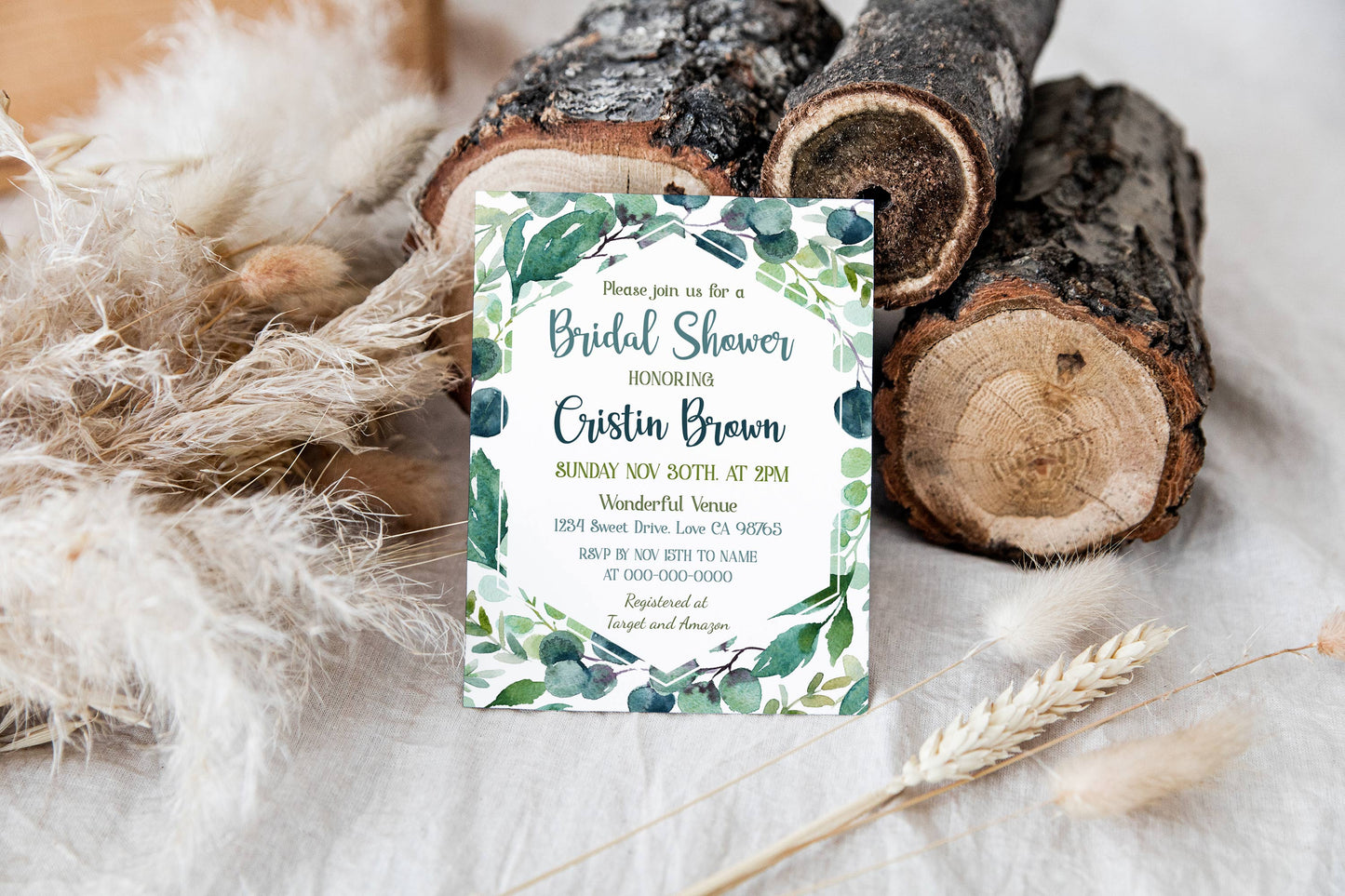Eucalyptus Bridal Shower Invitation | Editable Greenery Bridal Shower Invite - 57A