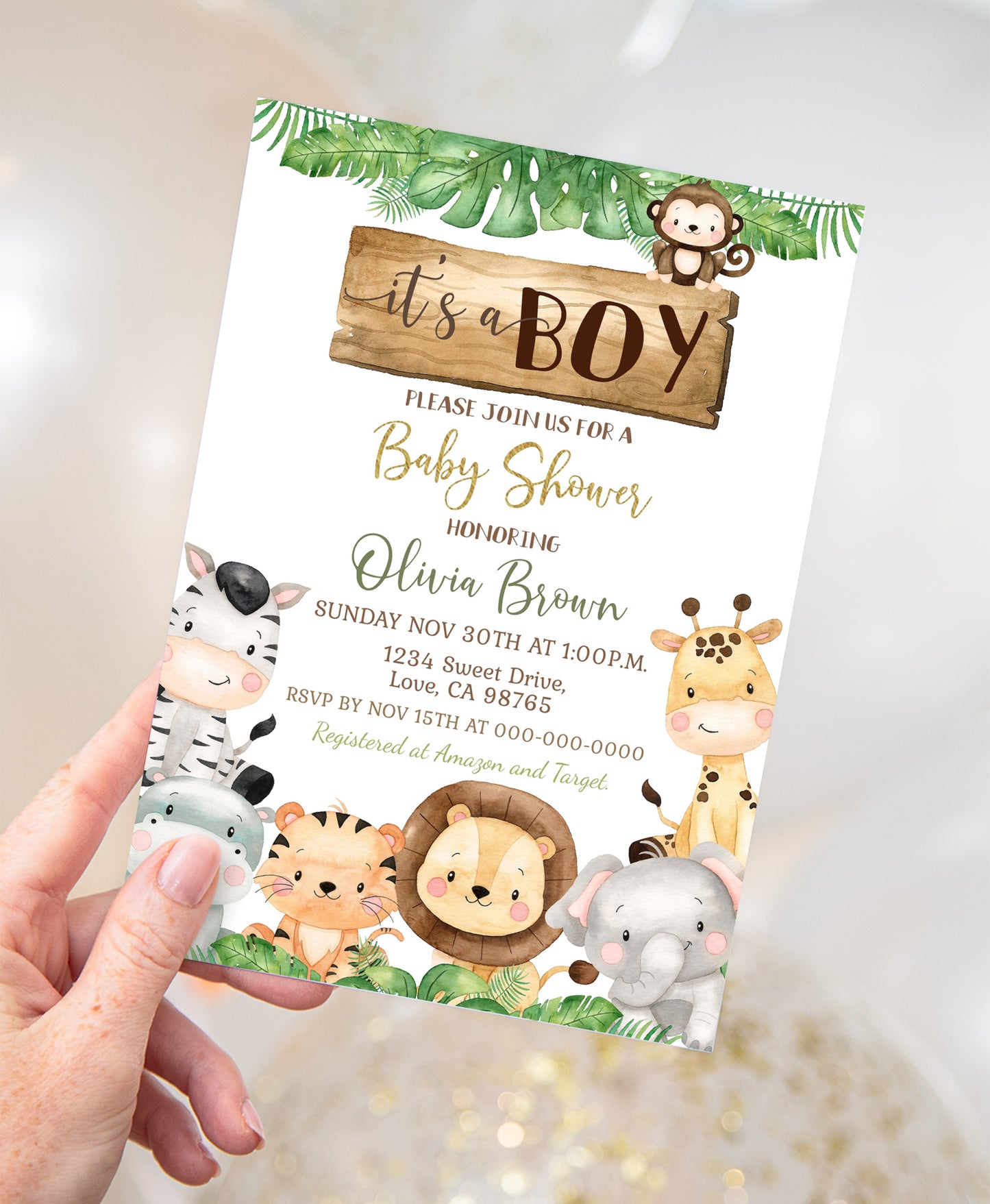 Safari Baby Shower Invitation | Editable It's a Boy Baby Shower Invite - 35E