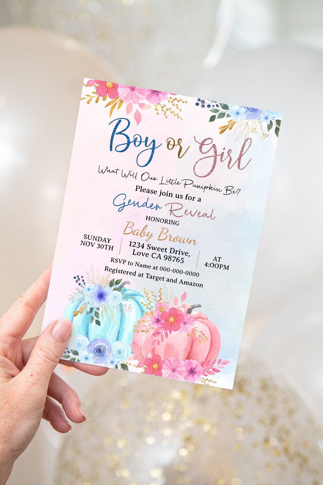Boy or Girl Pumpkin Gender Reveal Invitation | Fall Gender Reveal -30D