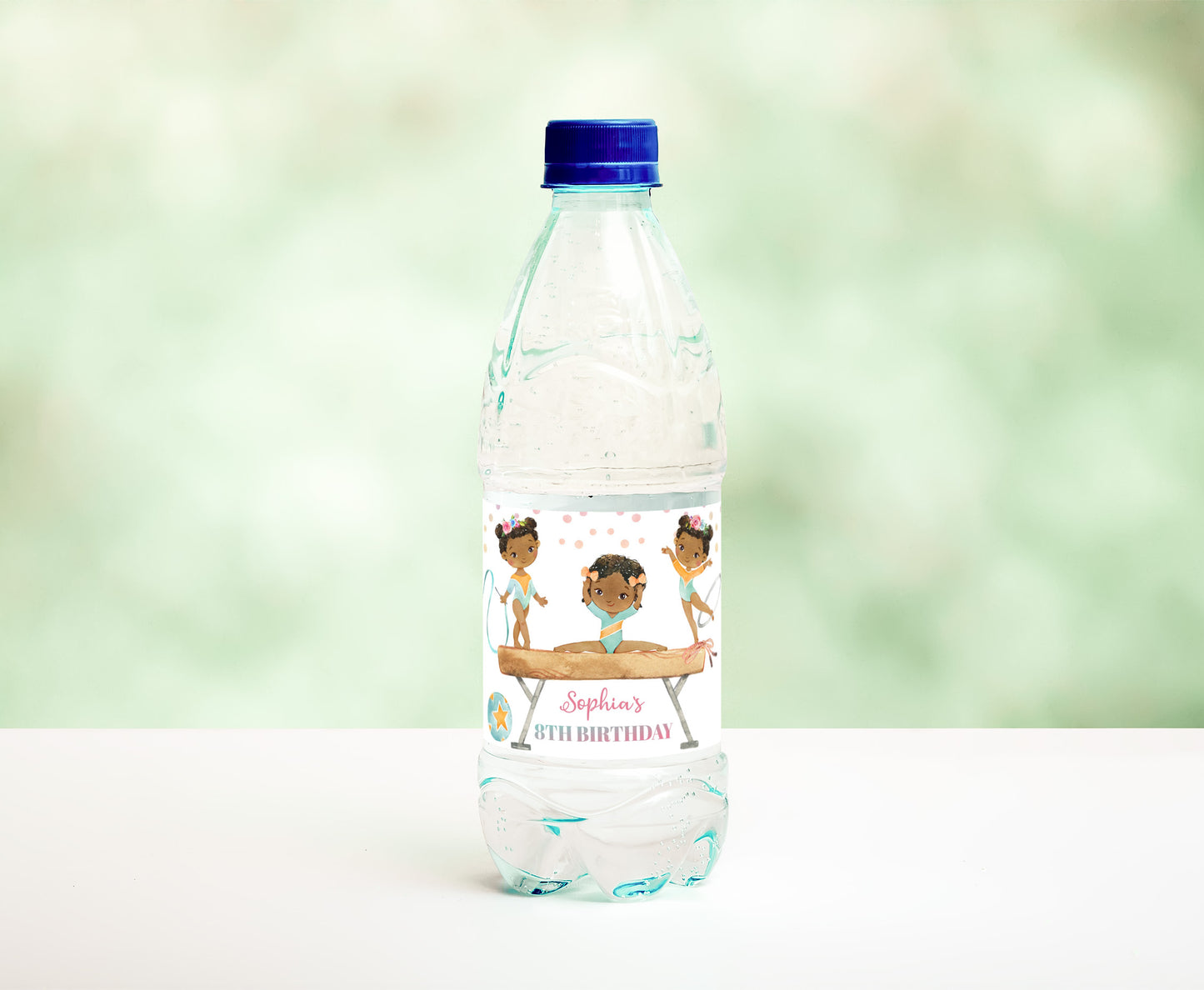 Editable Rainbow Gymnastic Water Bottle Labels | Gymnastic Birthday Party Decorations - 99A