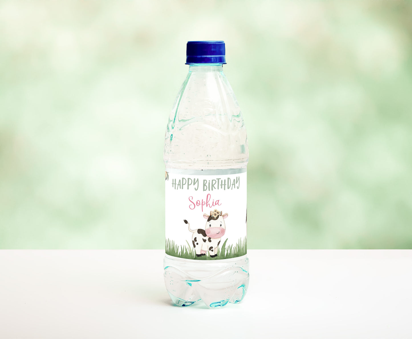 Editable Sunflower Cow Water Bottle Label | Farm Girl Birthday Decorations - 11G