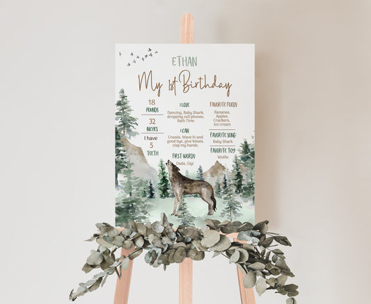 Wolf Milestone Poster | Woodland 1st Birthday Decorations - 47H