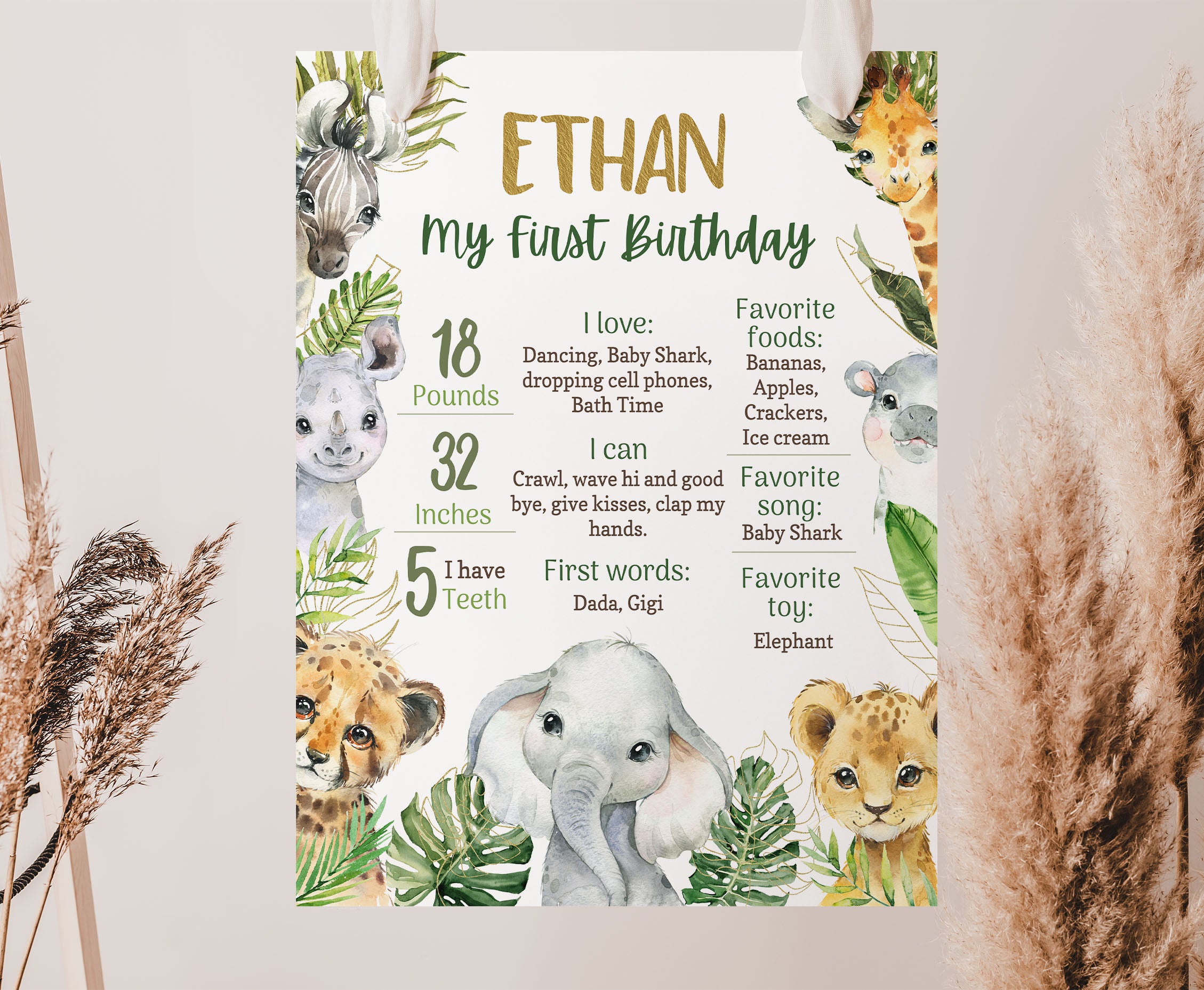 Safari Milestone Poster | Jungle 1st Birthday Decorations - 35A – Print ...