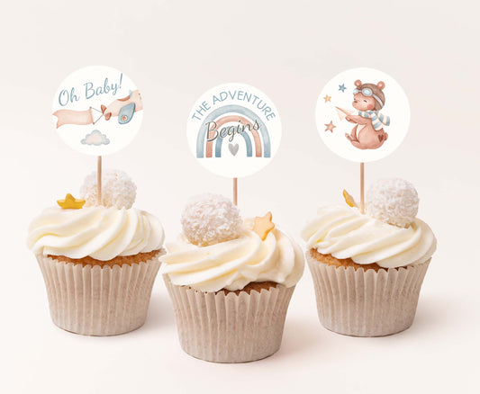 It's a boy Cupcake Toppers | Airplane Baby Shower Cupcake Picks - 76C
