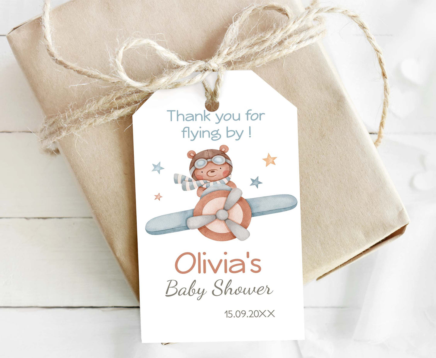 Aviator Thank You for flying byTags | Airplane Baby Shower Gift Tags - 76C