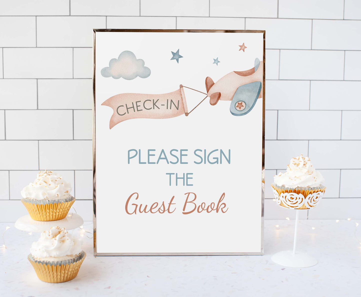Airplane guest book sign Printable | Aviator party decoration - 76C