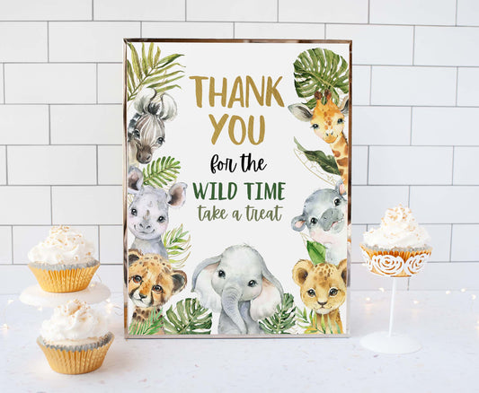 Thank you for the wild time take treat table Sign | Safari Animals Party Table Decorations - 35A