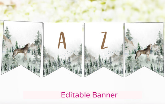 Editable Wolf Banner | Woodland Party Decorations - 47H