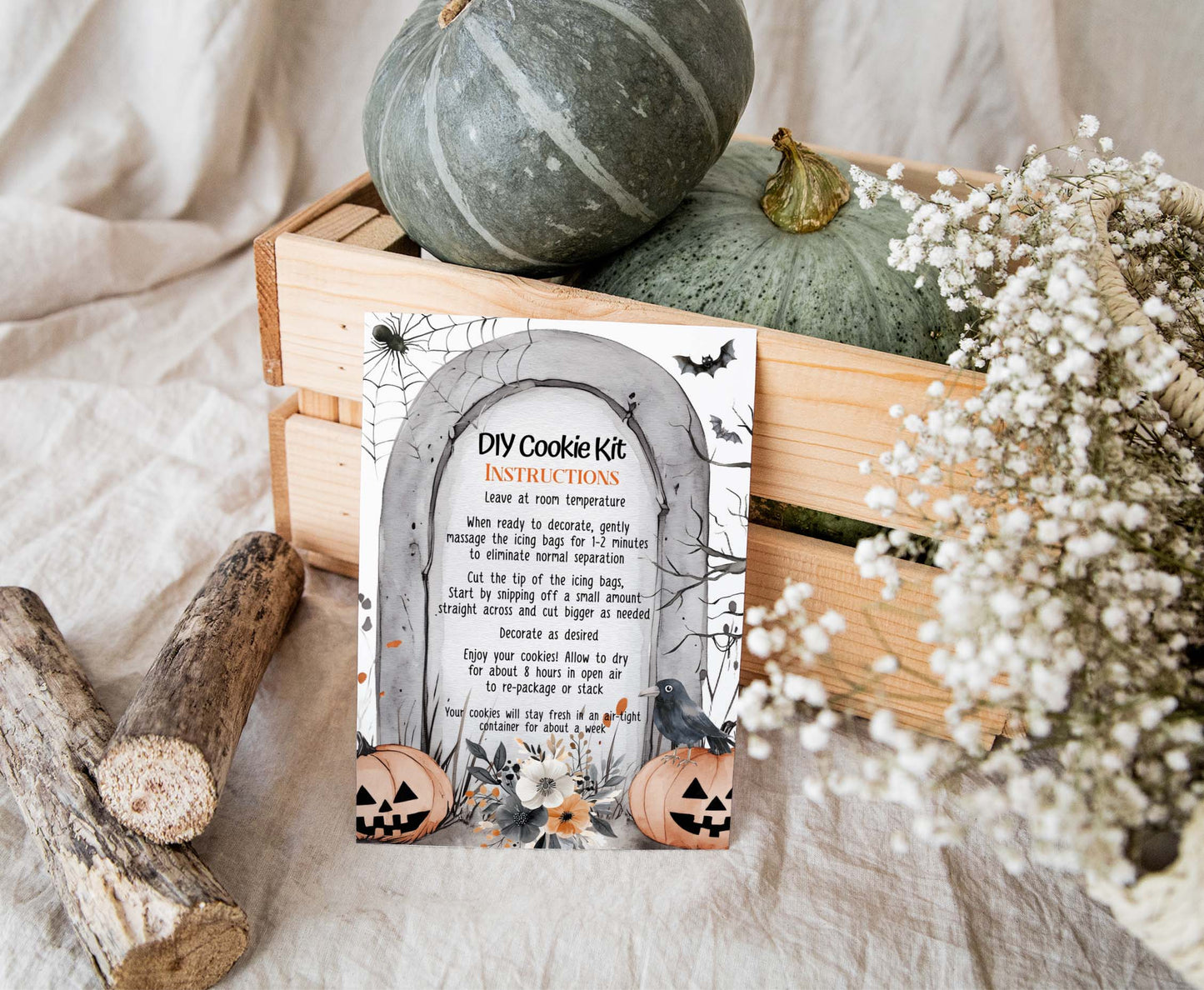 Editable Spooky Cookie Kit Instructions Card | Halloween DIY Cookie KIT card- 115