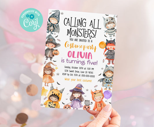 Editable calling all monster Halloween Birthday Invitation | Halloween Party Invite - 115Q