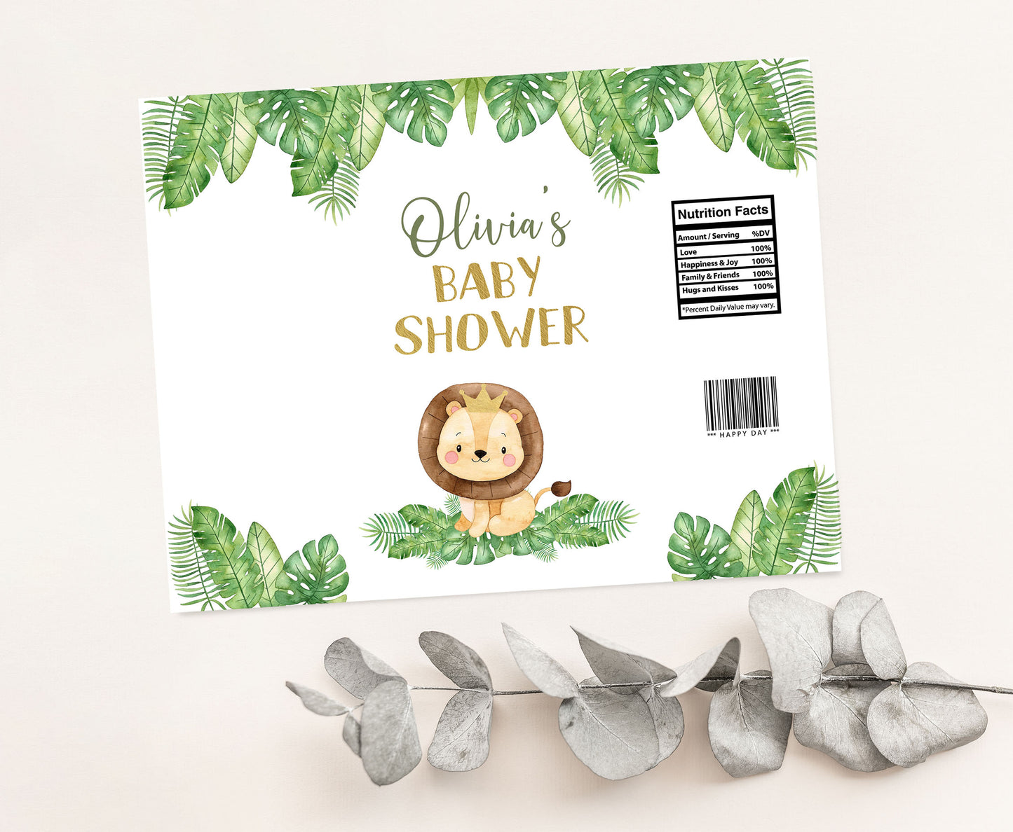 Editable Lion Chip Bag Wrapper | Safari Baby shower Decorations - 35E