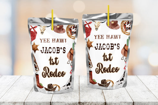 Editable Cowboy Birthday Juice Pouch Labels | Rodeo Themed Party Favors - 34A