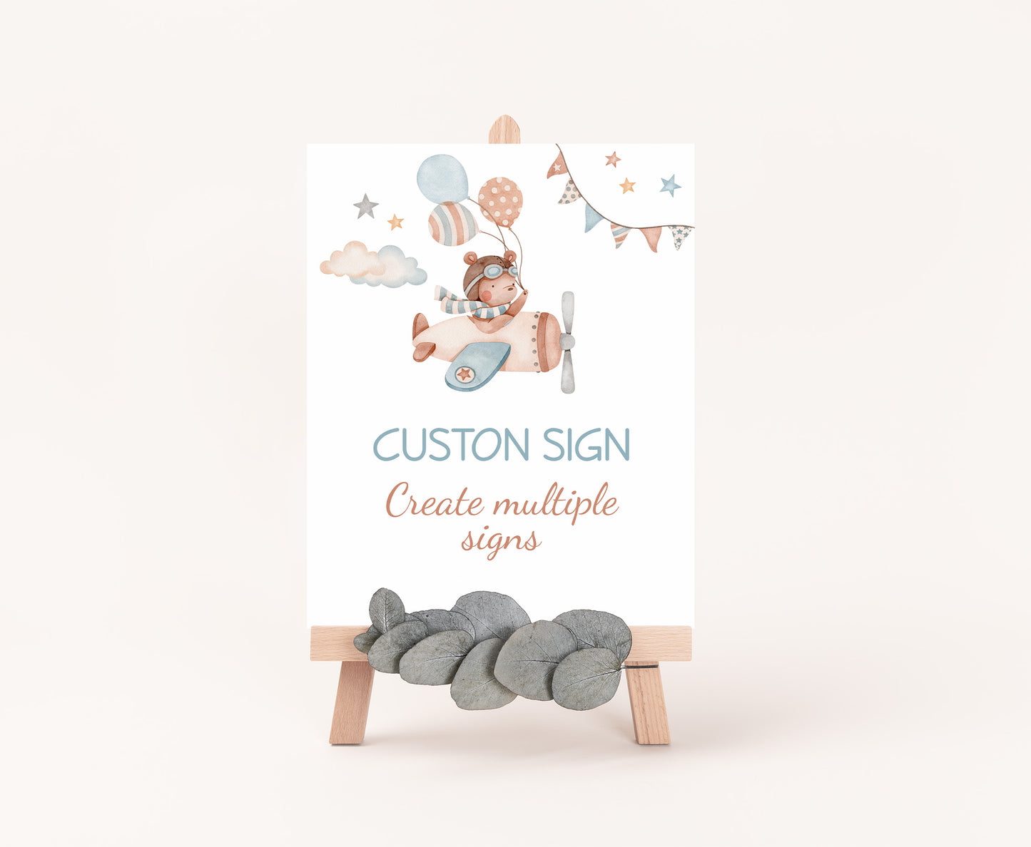 Custom Airplane Table Sign | Editable Aviator Party Decorations - 76C)