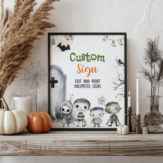 Custom Call all monsters Table Sign | Editable Halloween Party Decorations - 115I