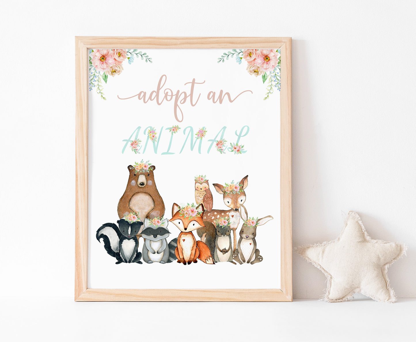 Woodland adopt an animal Sign | Woodland Themed Party Table Decorations - 47J3