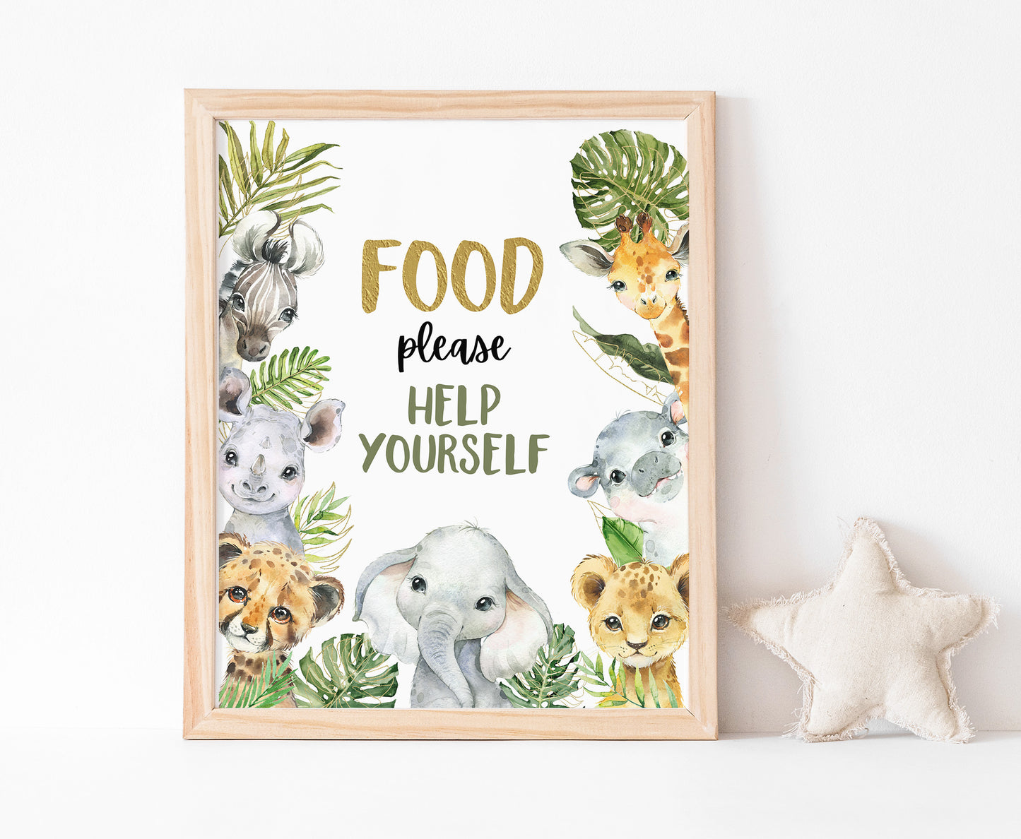 Food please help yourself table Sign | Safari Animals Party Table Decorations - 35A