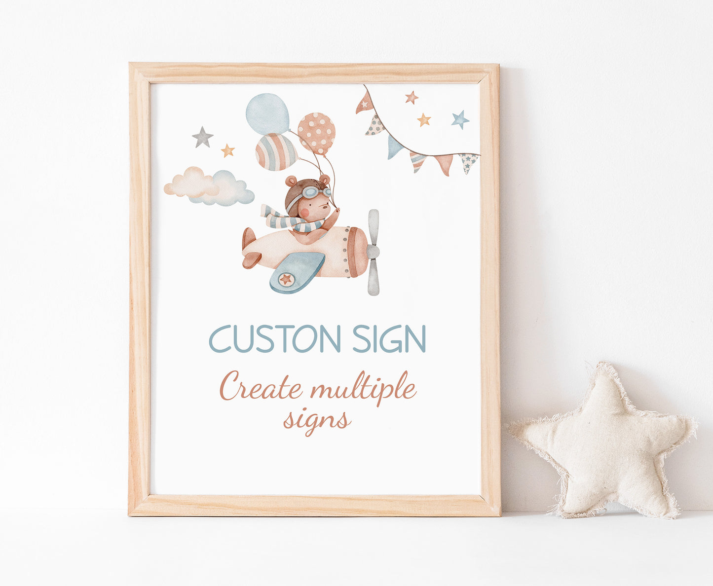 Custom Airplane Table Sign | Editable Aviator Party Decorations - 76C)