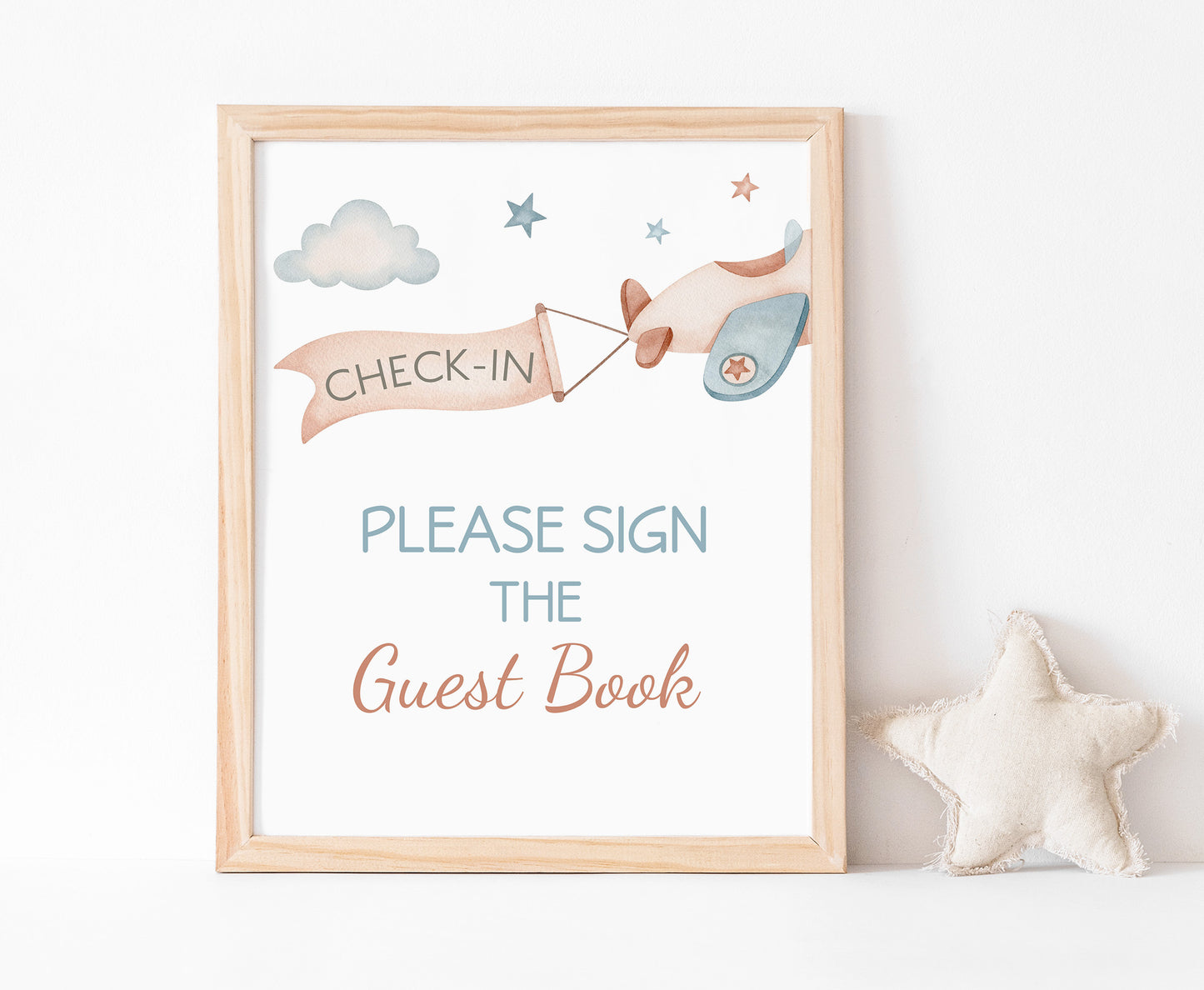 Airplane guest book sign Printable | Aviator party decoration - 76C