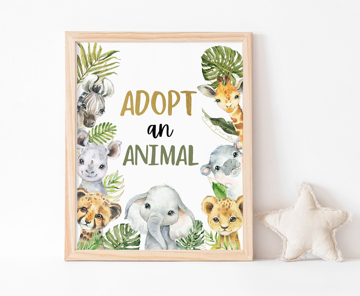 Adopt an animal Sign | Safari Animals Party Table Decorations - 35A