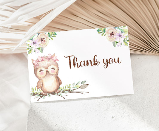 Girl Owl Thank You Card |  Owl Party Printables  - 78A