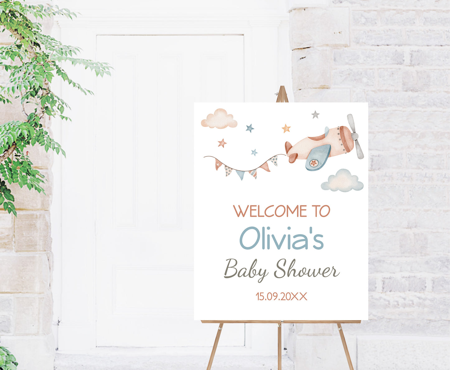 Editable Airplane Welcome Sign | It's a boy Baby shower decorations - 76C