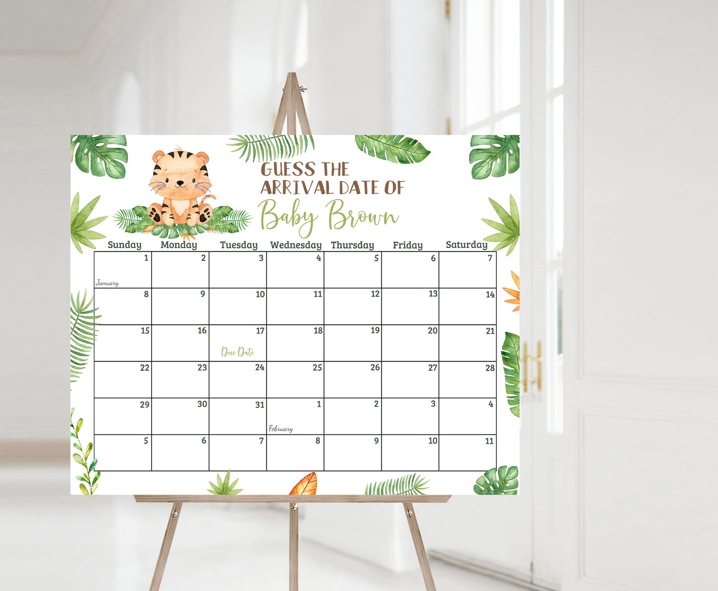 Editable Tiger Due Date Calendar | Safari Baby Shower Game - 35E