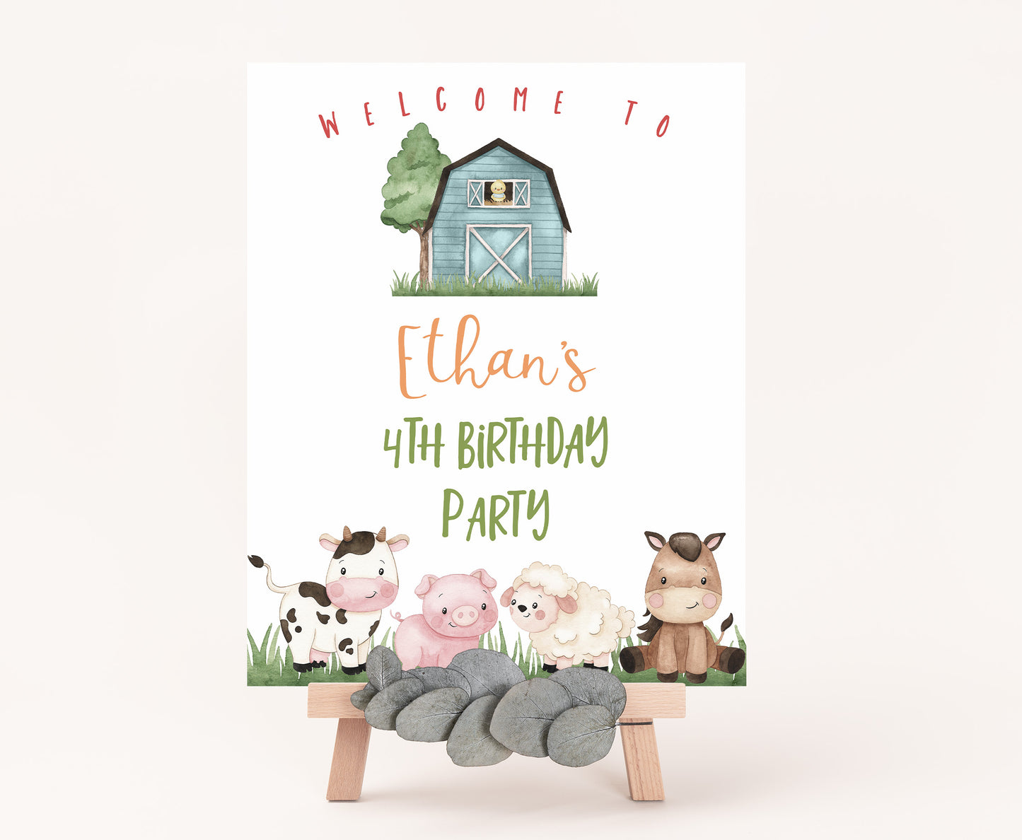 Farm Birthday Welcome Sign | Editable Blue Barnyard Party Printable - 11A