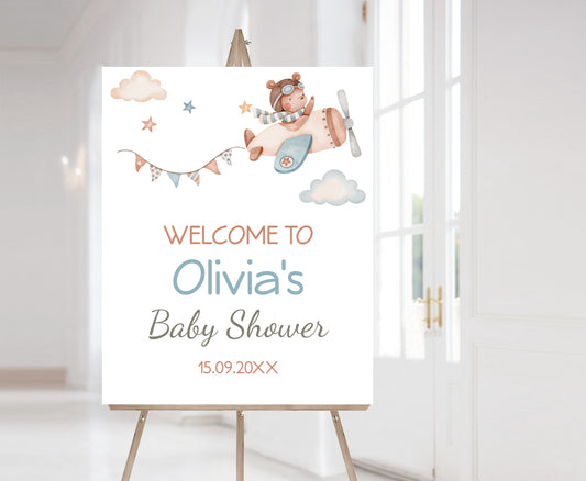 Editable Bear Welcome Sign | It's a boy Baby shower decorations - 76C