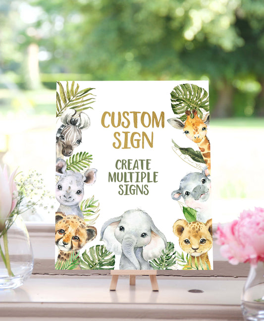 Custom Safari Table Sign | Jungle Theme Party Decorations - 35A