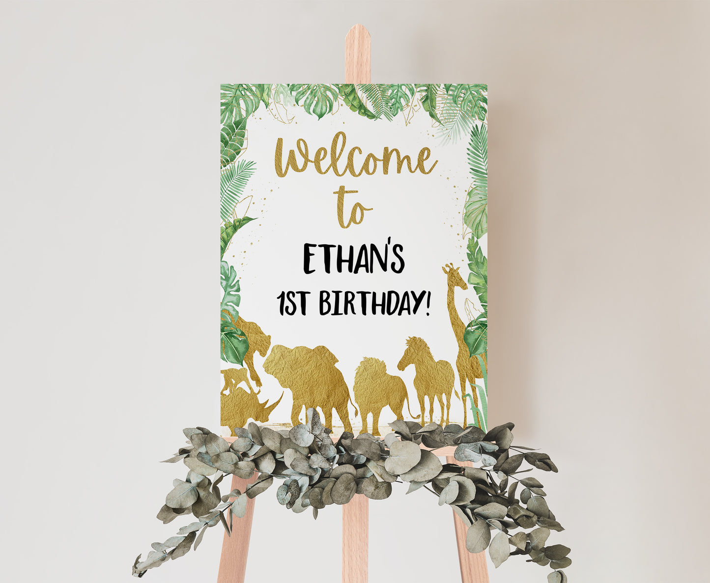 Gold Safari Welcome Sign | Jungle birthday  party decorations - 35K