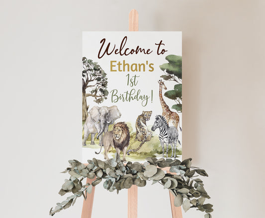 Editable Safari Welcome Sign | Jungle birthday  party decorations - 35I