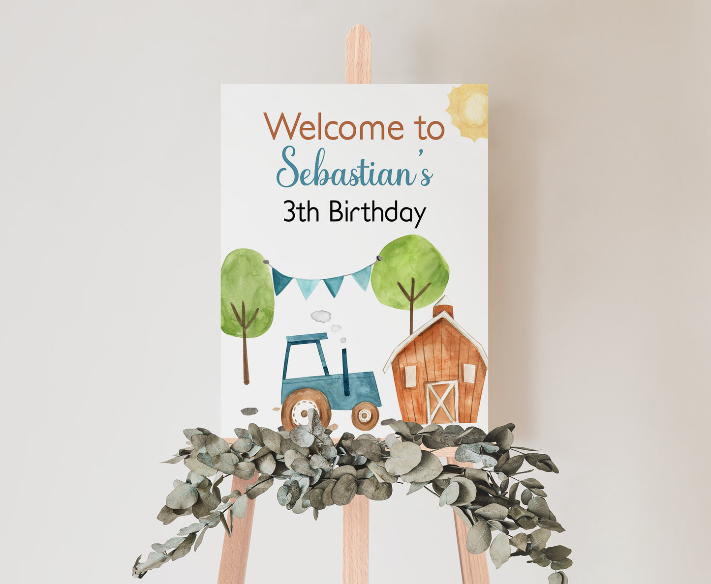 Editable Tractor Welcome Sign | Farm birthday party decorations- 11F