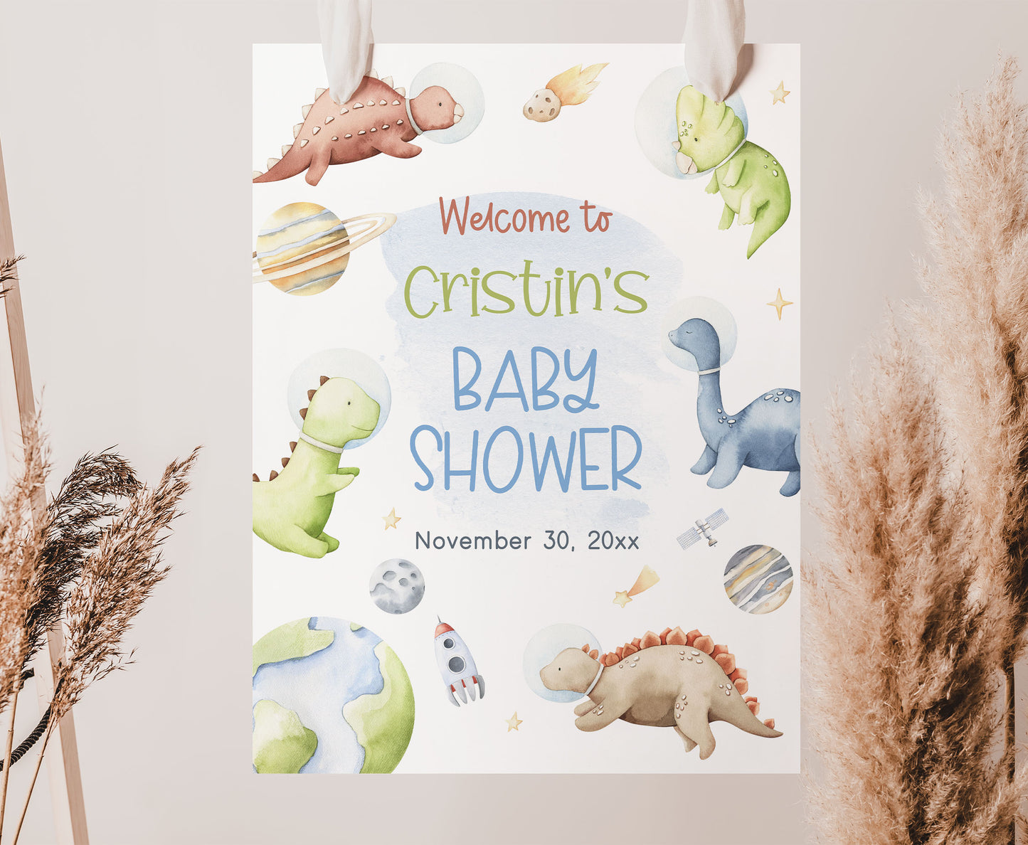 Space Dinosaur Baby Shower Welcome Sign | Dinosaur Astronaut Baby Shower Decorations - 39D