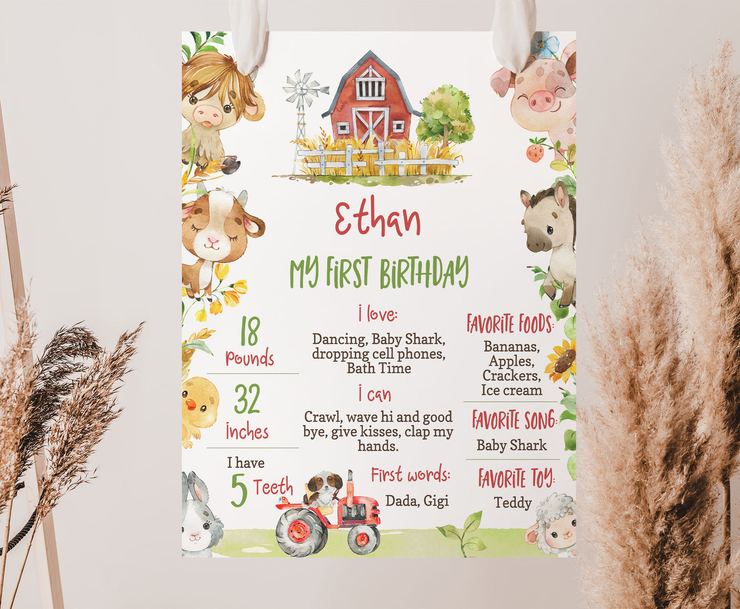 Editable Farm Milestone Poster | Farm 1st Birthday Decorations - 11D