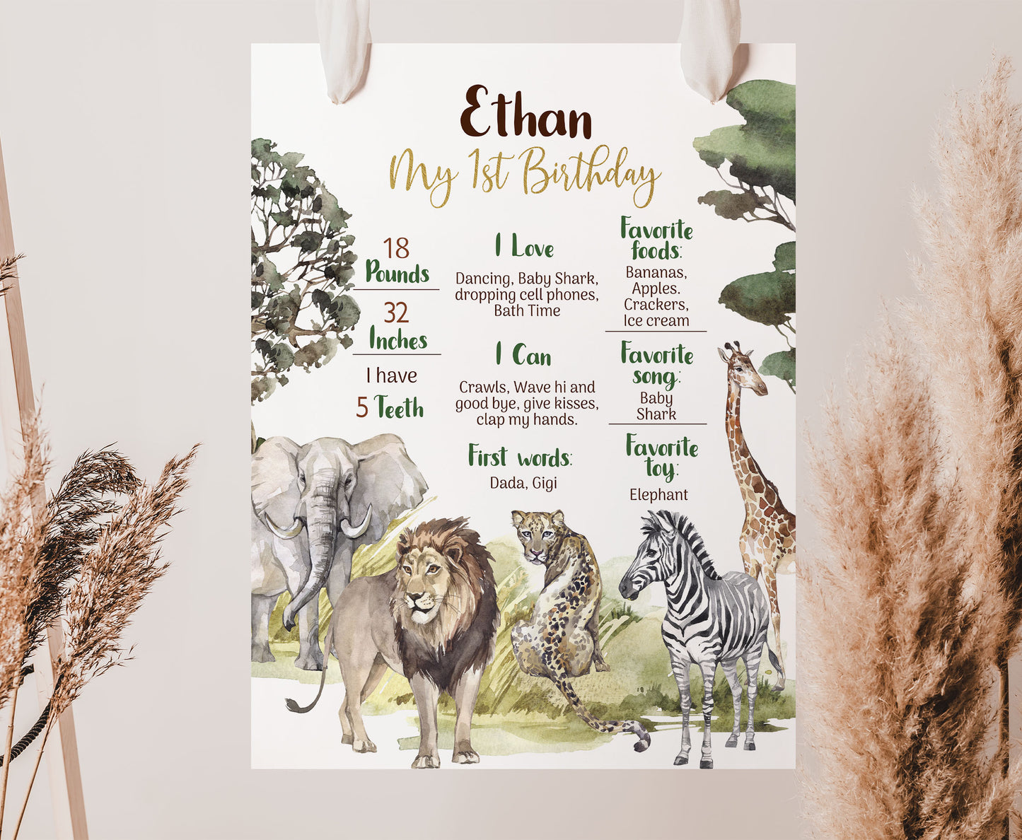 Editable Safari Milestone Poster | Safari 1st Birthday Decorations - 35I